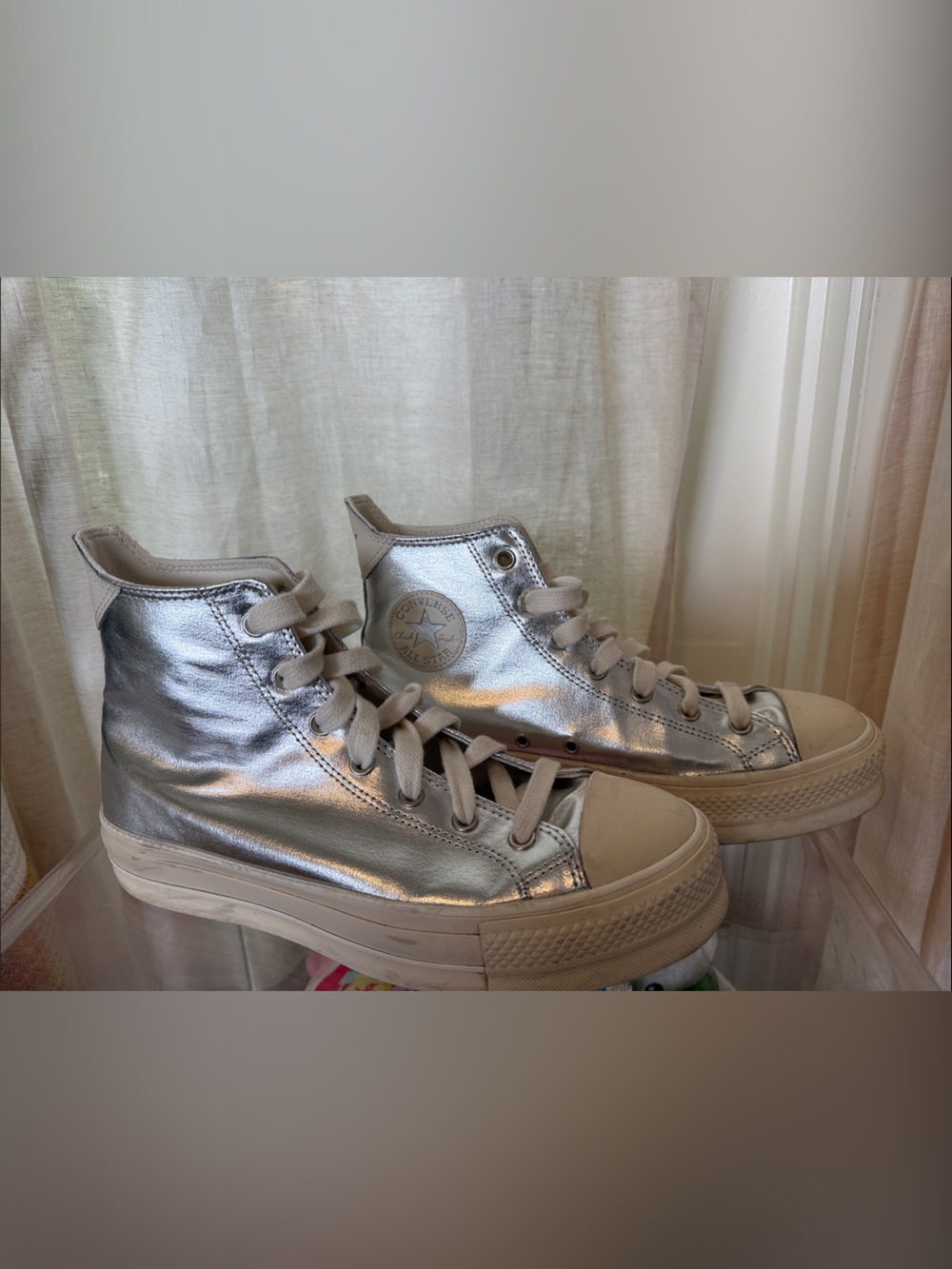 Converse Silver Metallic High-Top Platform Sneakers